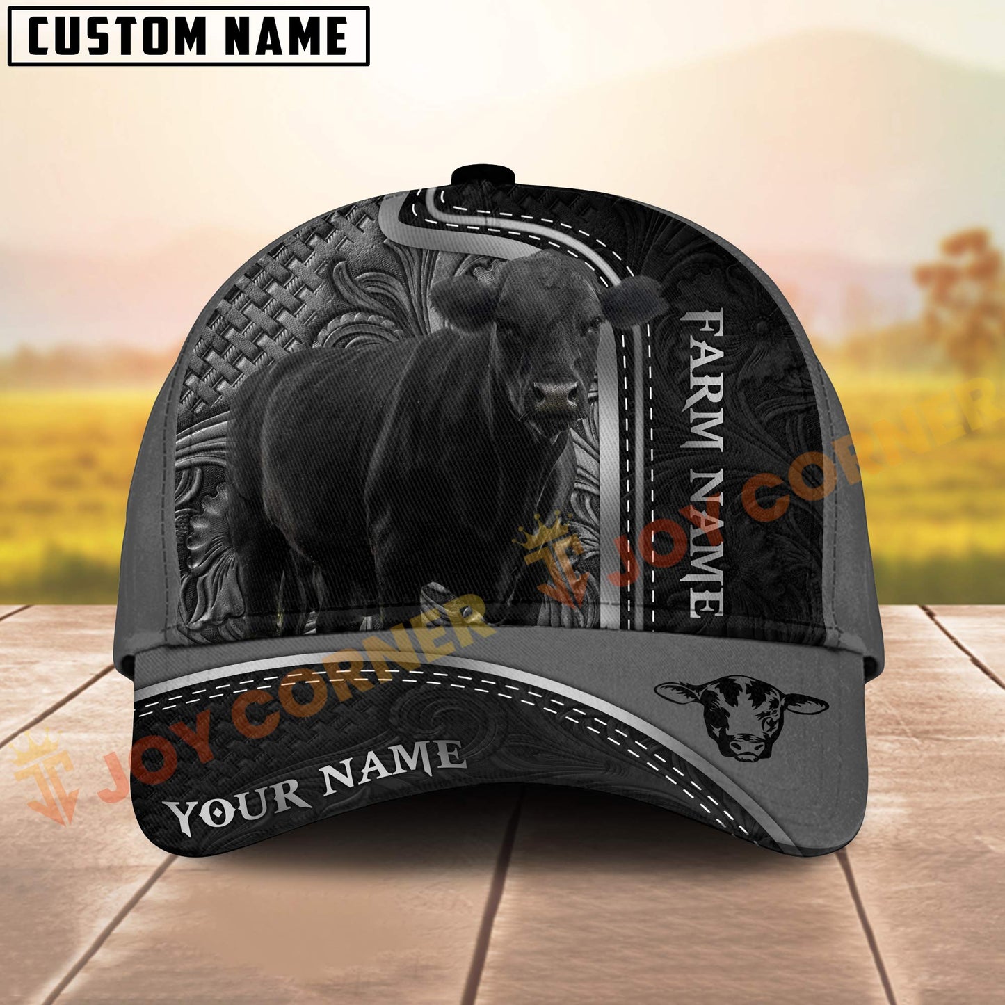 Novacare Black Aungus Black Engraved On Farm Customized Name 3D Classic Cap