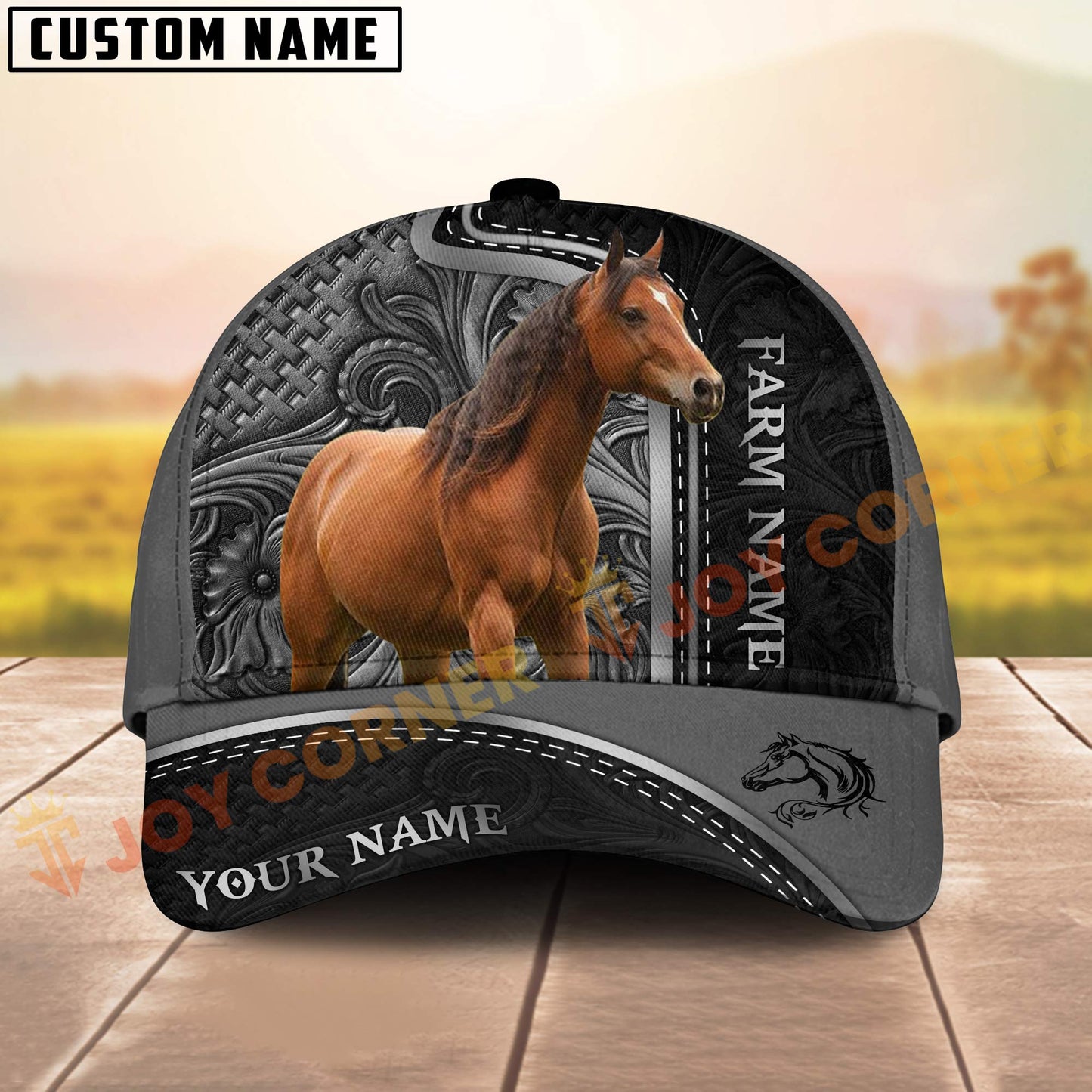 Novacare Horse Black Engraved On Farm Customized Name 3D Classic Cap