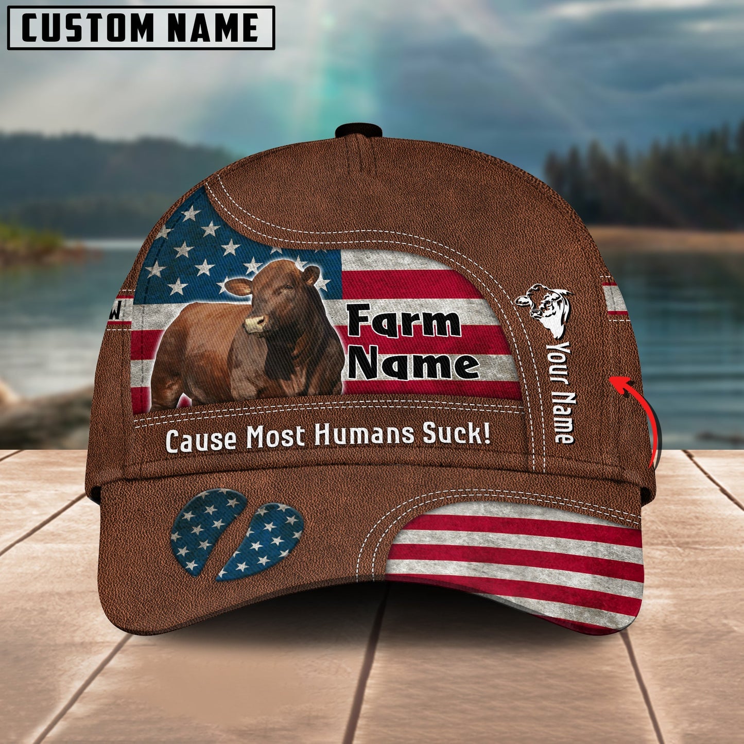 Novacare Beefmaster US Flag Customized Name And Farm Name Cap