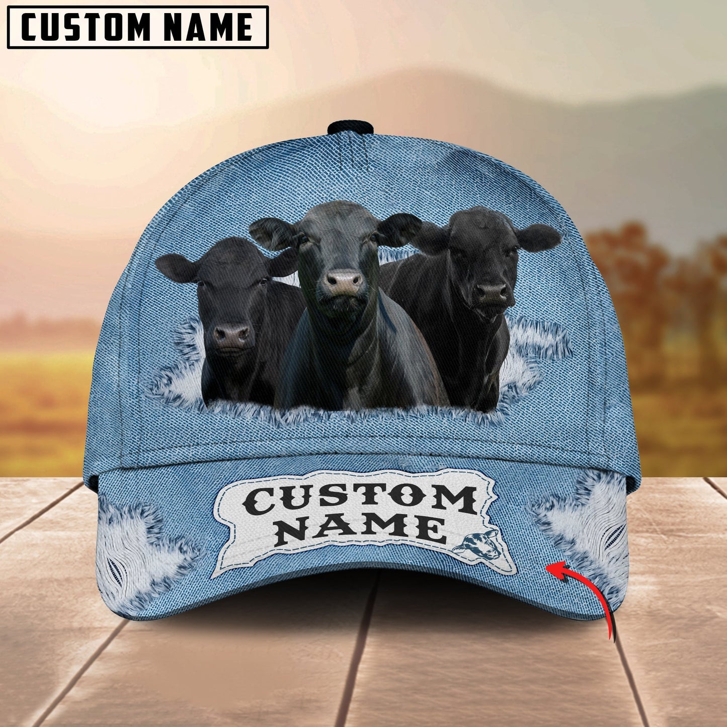 Novacare Custom Name Black Angus Jeans Pattern 3D Classic Cap