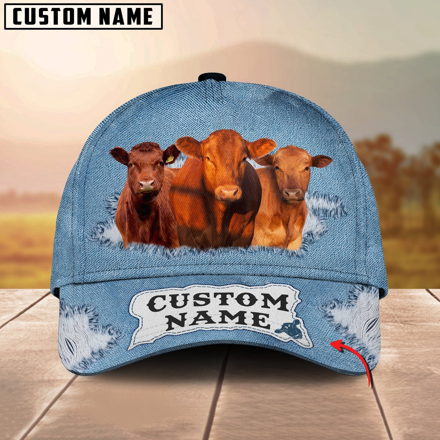 Novacare Custom Name Red Angus Jeans Pattern 3D Classic Cap