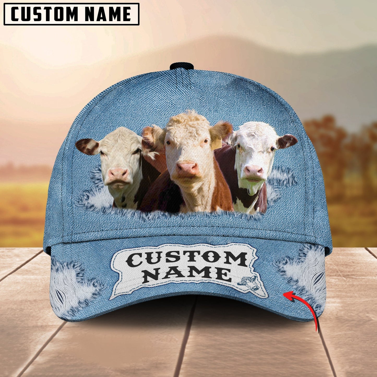 Novacare Custom Name Hereford Jeans Pattern 3D Classic Cap
