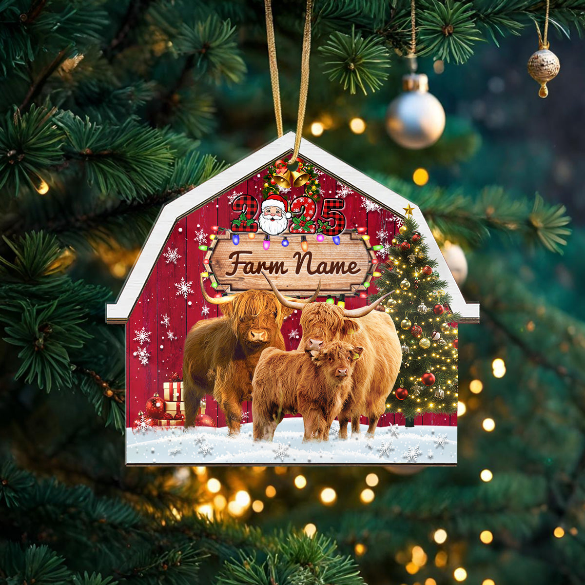 Novoracare Highland Cattle Lovers Christmas Gift Red Barn Custom Shape Acrylic Ornament 2025
