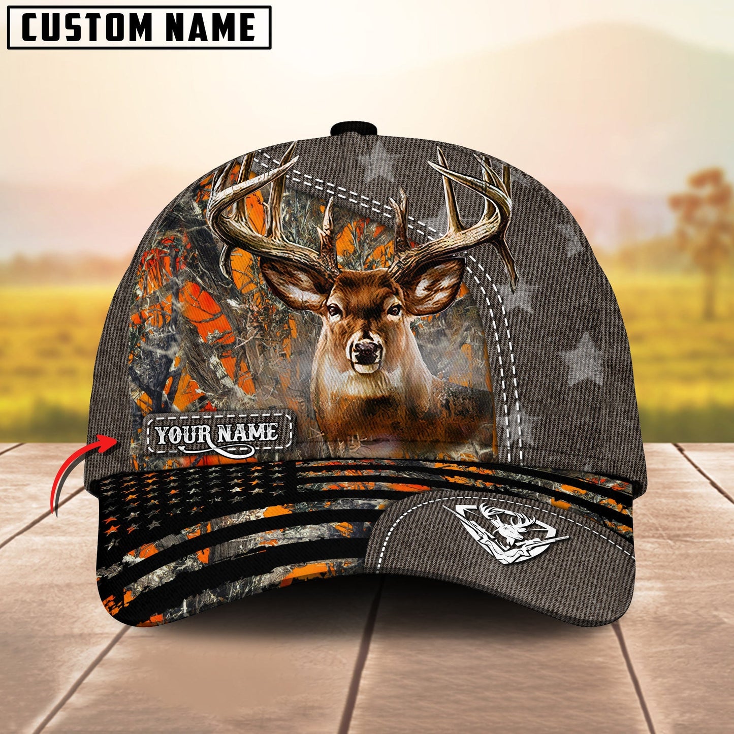 Novacare Whitetail Deer Hunting Customized Name US Flag 3D Classic Cap