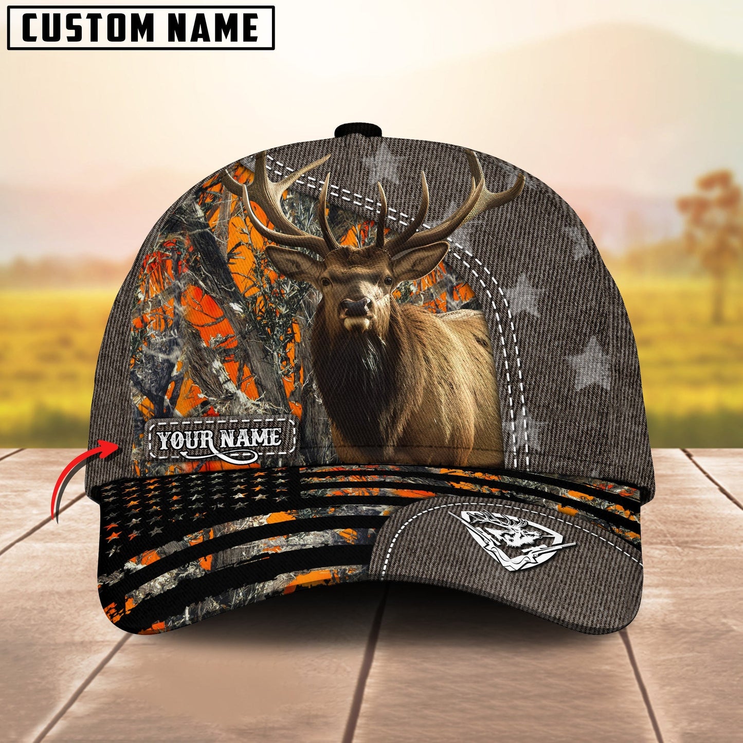 Novacare Elk Hunting Customized Name US Flag 3D Classic Cap