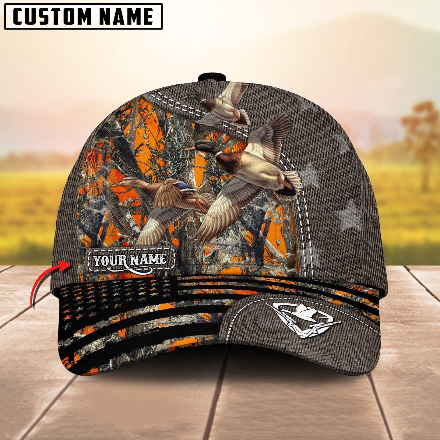 Novacare Duck Hunting Customized Name US Flag 3D Classic Cap