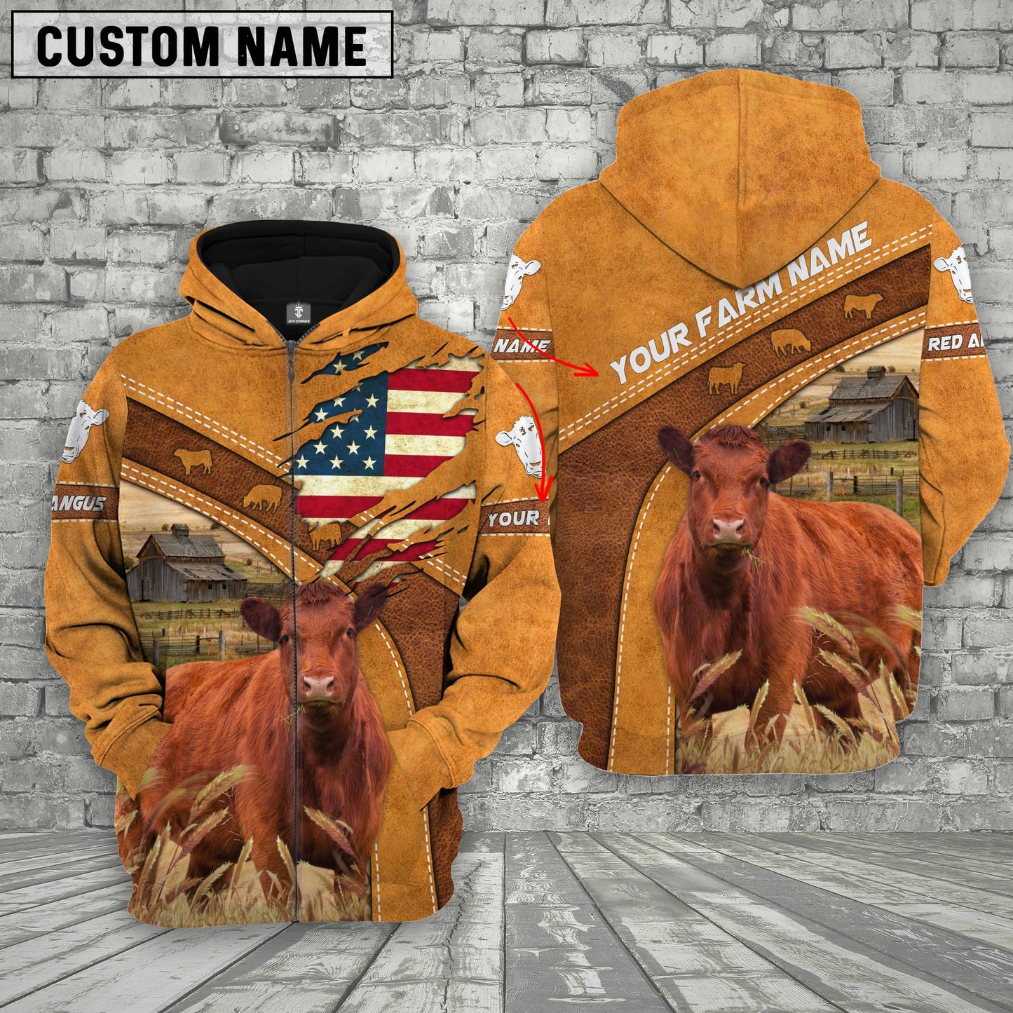 Novacare Personalized Name 3D Red Angus Flag Hoodie