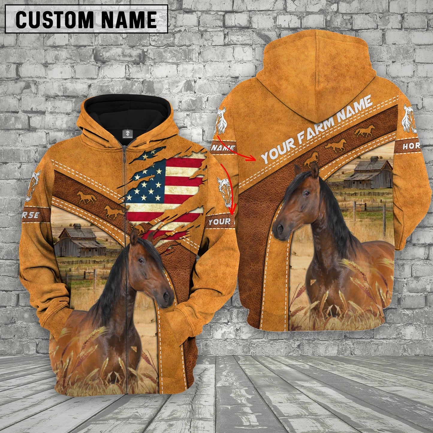 Novacare Personalized Name 3D Horse Flag Hoodie