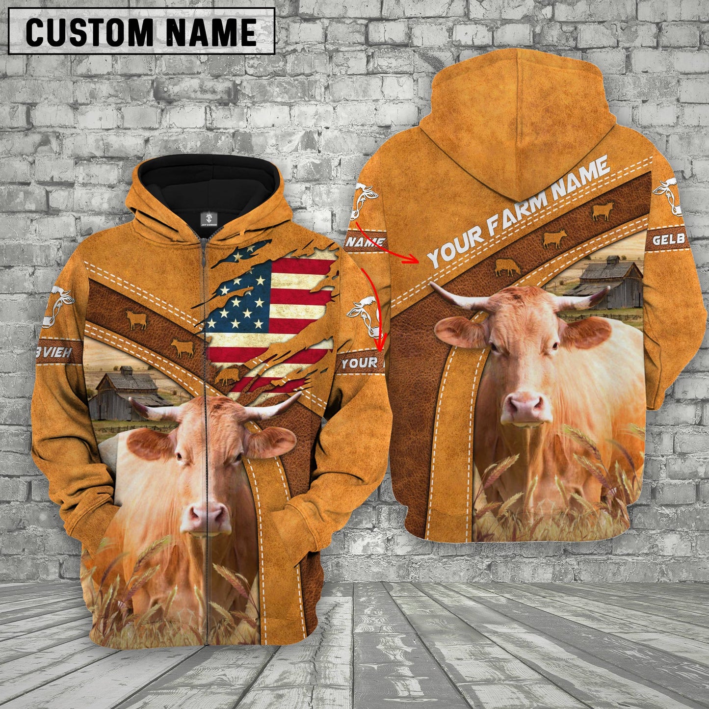 Novacare Personalized Name 3D Gelbvieh Flag Hoodie