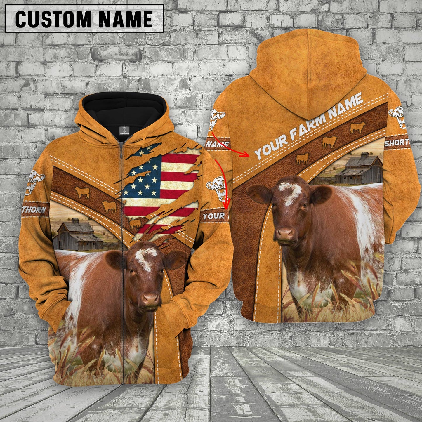Novacare Personalized Name 3D Shorthorn Flag Hoodie