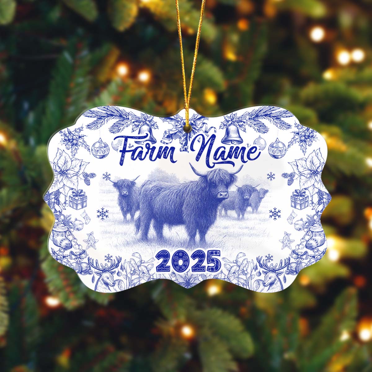 Novoracare Highland Lovers Christmas Gift Toile De Jouy Custom Shape Acrylic Ornament 2025