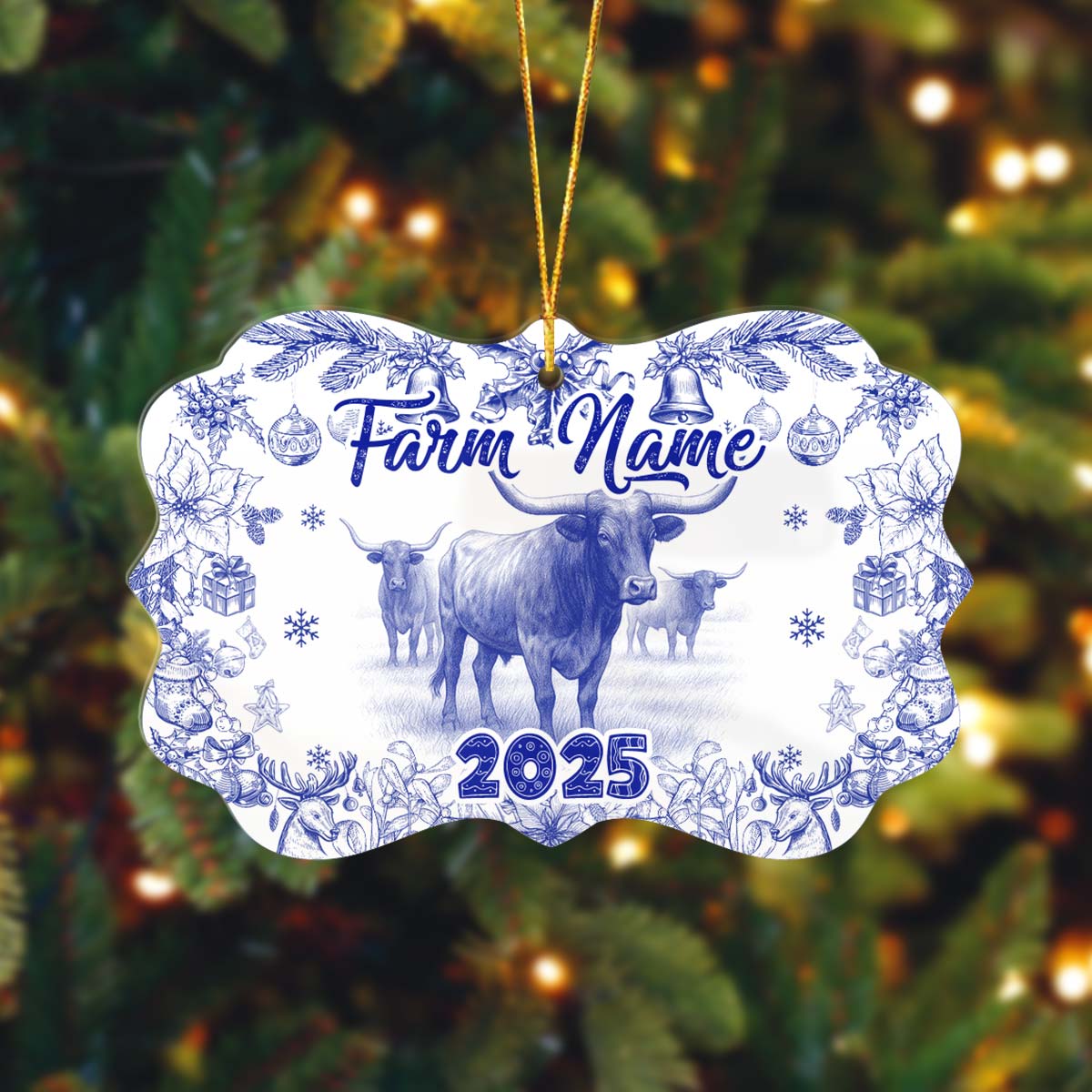 Novoracare Texas Longhorn Lovers Christmas Gift Toile De Jouy Custom Shape Acrylic Ornament 2025