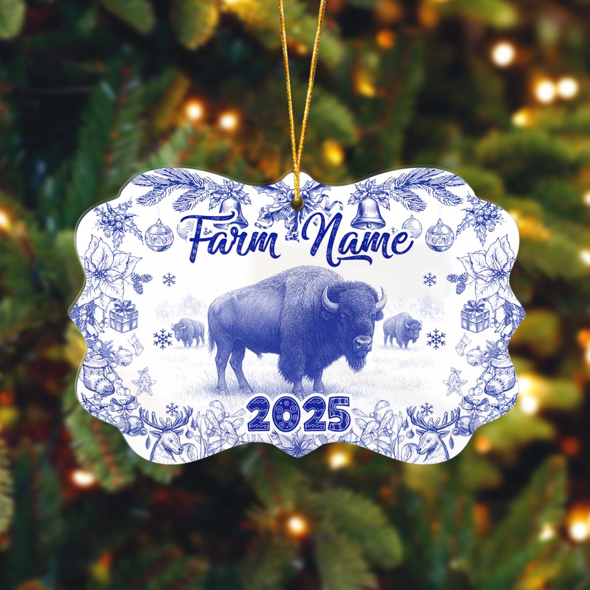 Novoracare Bison Lovers Christmas Gift Toile De Jouy Custom Shape Acrylic Ornament 2025