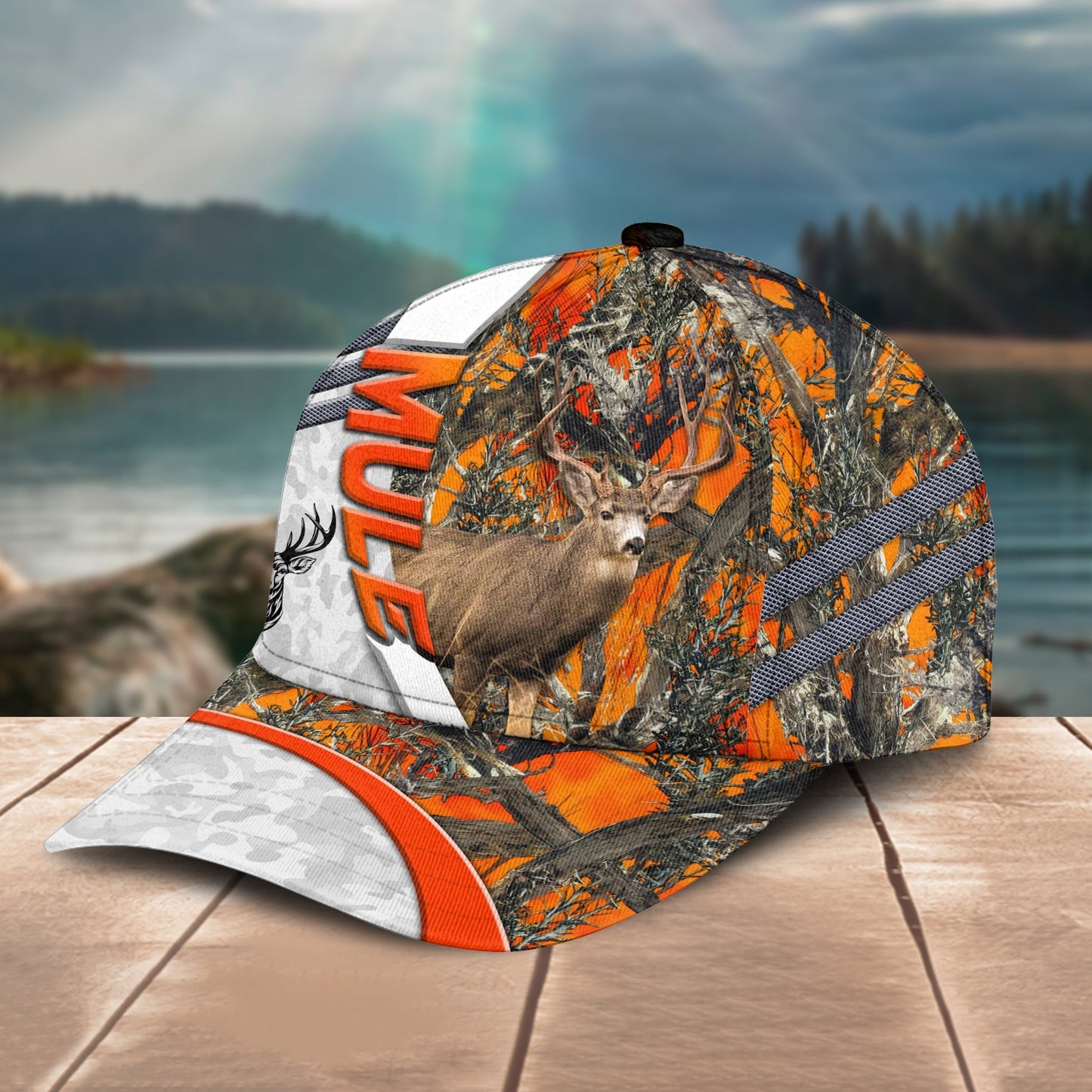 Novacare Mule Deer Hunting Customized Name Orange Lava Pattern 3D Classic Cap