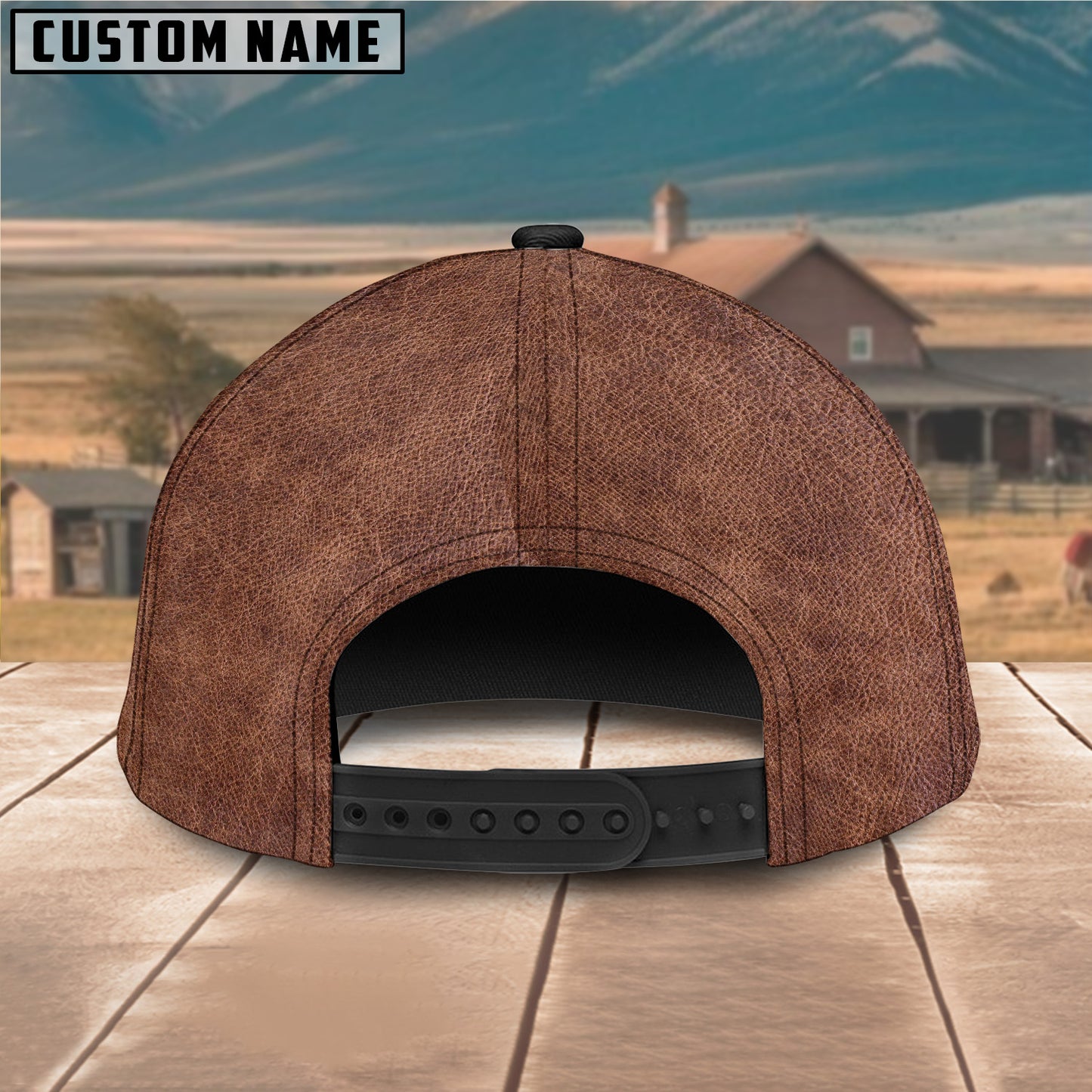 Novacare Hereford Cattle Personalized Name Brown Carving Leather Pattern 3D Classic Cap