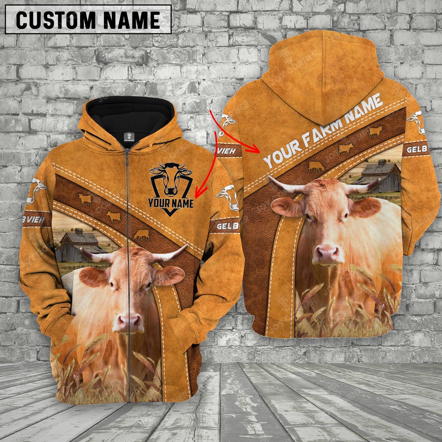 Novacare Gelbvieh 3D Customized Name - Farm Name Hoodie