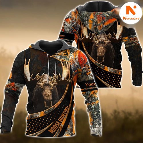 Novoracare  Moose Hunting Orange Camo Dot Pattern Custom Name Shirt 3D All Over Printed Clothes