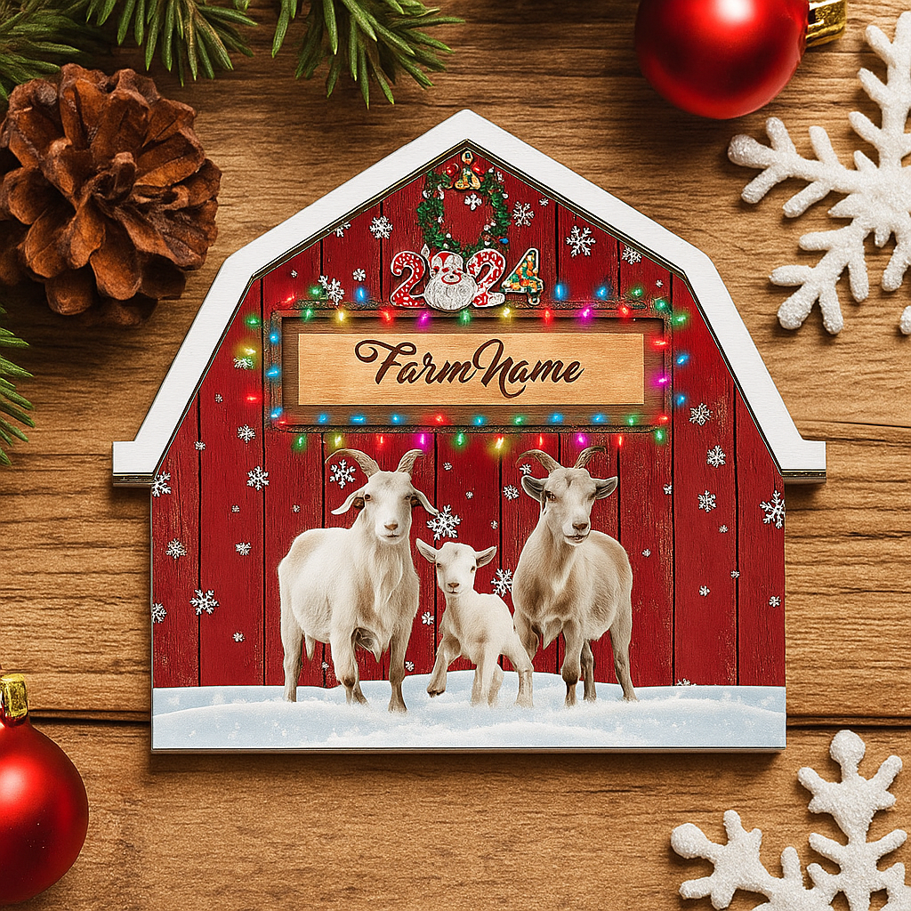 Novoracare Goat Lovers Christmas Gift Red Barn Custom Shape Acrylic Ornament 2025
