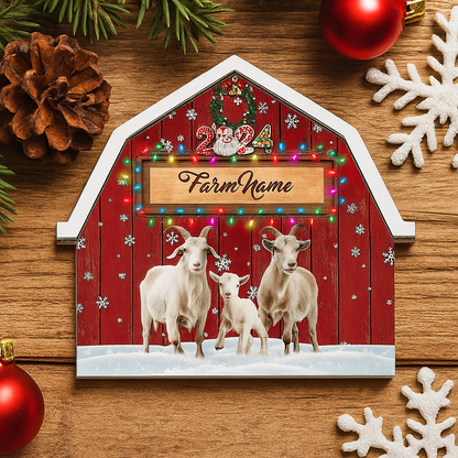 Novoracare Goat Lovers Christmas Gift Red Barn Custom Shape Acrylic Ornament 2025