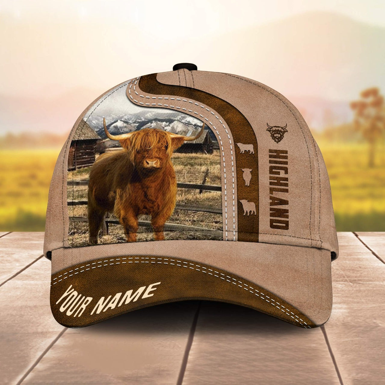 Novacare Highland Cattle Custom Name Light Brown Cap