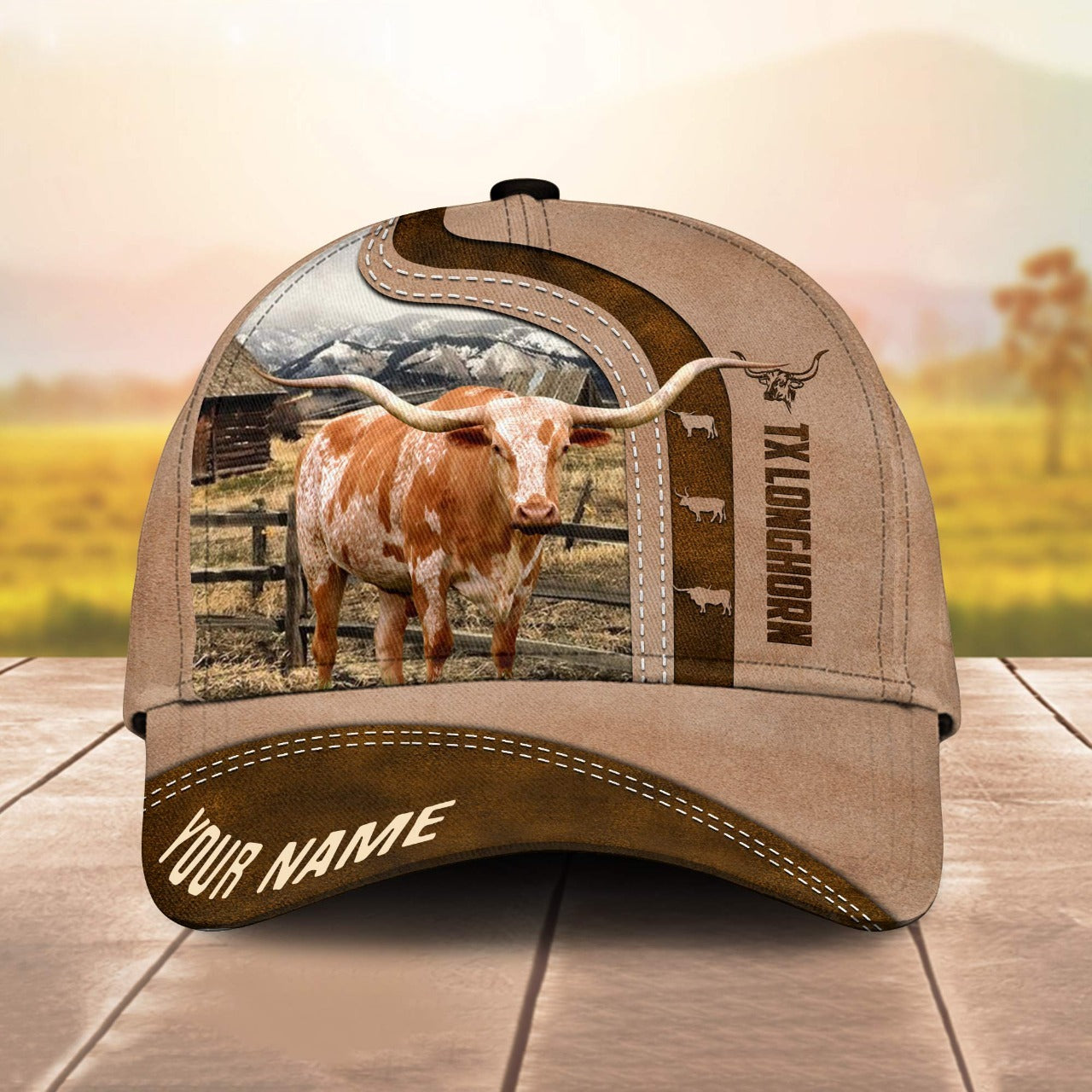 Novacare Texas Longhorn Custom Name Light Brown Cap
