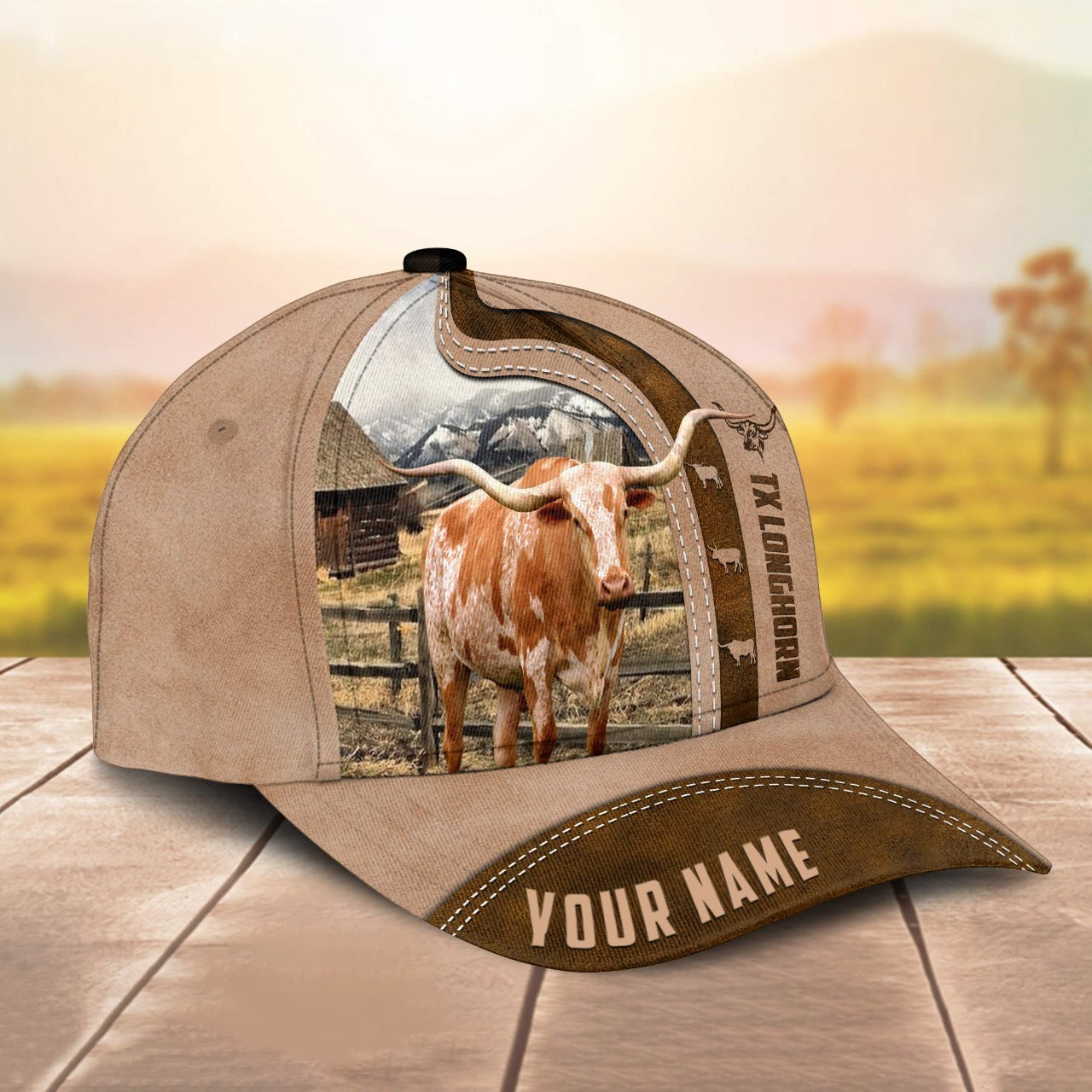Novacare Texas Longhorn Custom Name Light Brown Cap