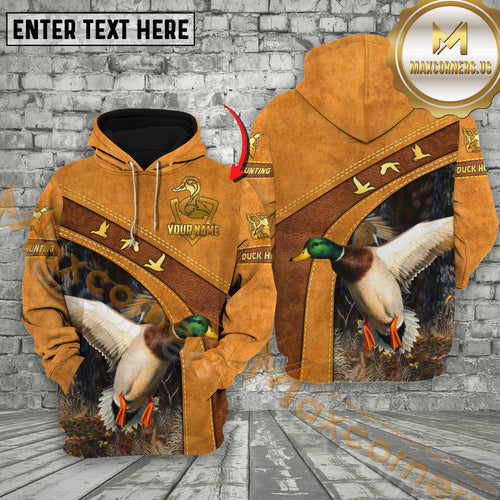 Novoracare Brown Leather Style DuckHunting Custom Name Apparel 3D Hoodie All Over Printed Clothes
