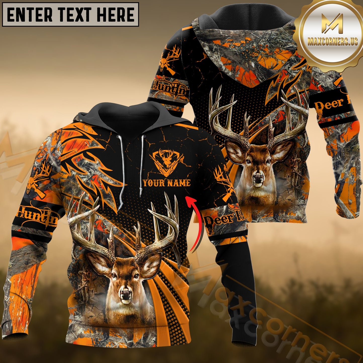 Novoracare Deer Hunting Orange Camo Dot Pattern Custom Name Shirt 3D All Over Printed Clothes
