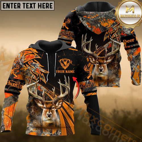 Novoracare Deer Hunting Orange Camo Dot Pattern Custom Name Shirt 3D All Over Printed Clothes