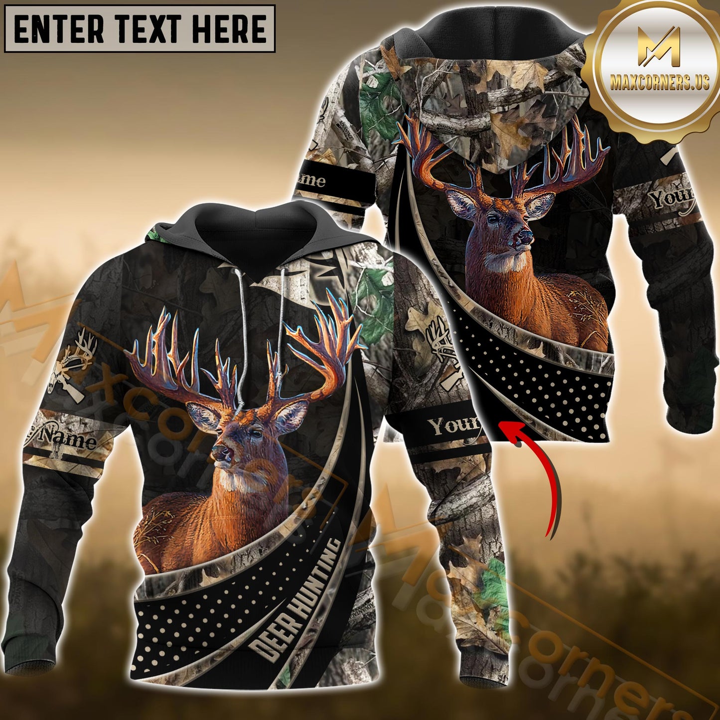 Novoracare Deer Hunting Brown Camo Dot Pattern Custom Name Shirt 3D All Over Printed Clothes