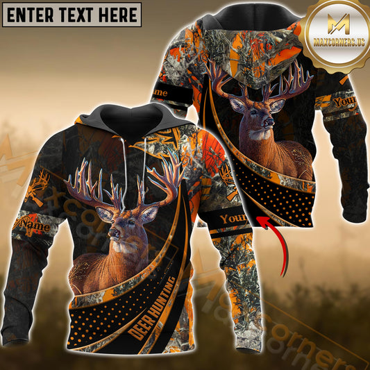 Novoracare Deer Hunting Orange Camo Dot Pattern Custom Name Shirt 3D All Over Printed Clothes