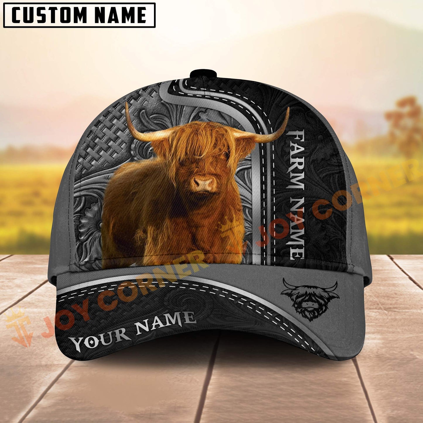 Novacare Highland Cattle Black Engraved On Farm Customized Name 3D Classic Cap