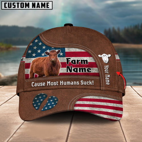 Novacare Red Angus US Flag Customized Name And Farm Name Cap