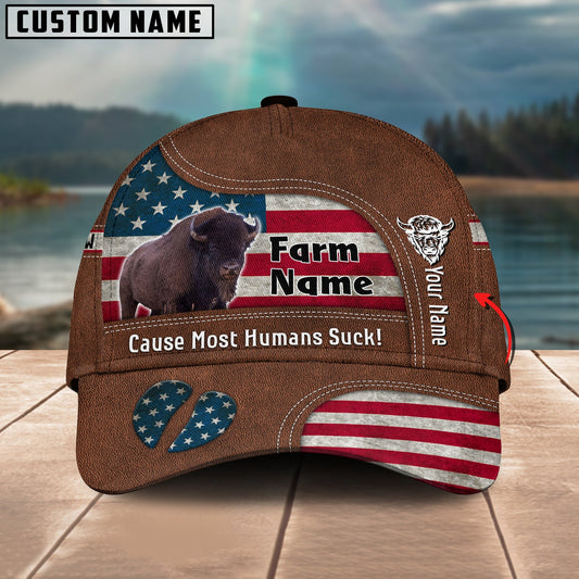Novacare Bison US Flag Customized Name And Farm Name Cap
