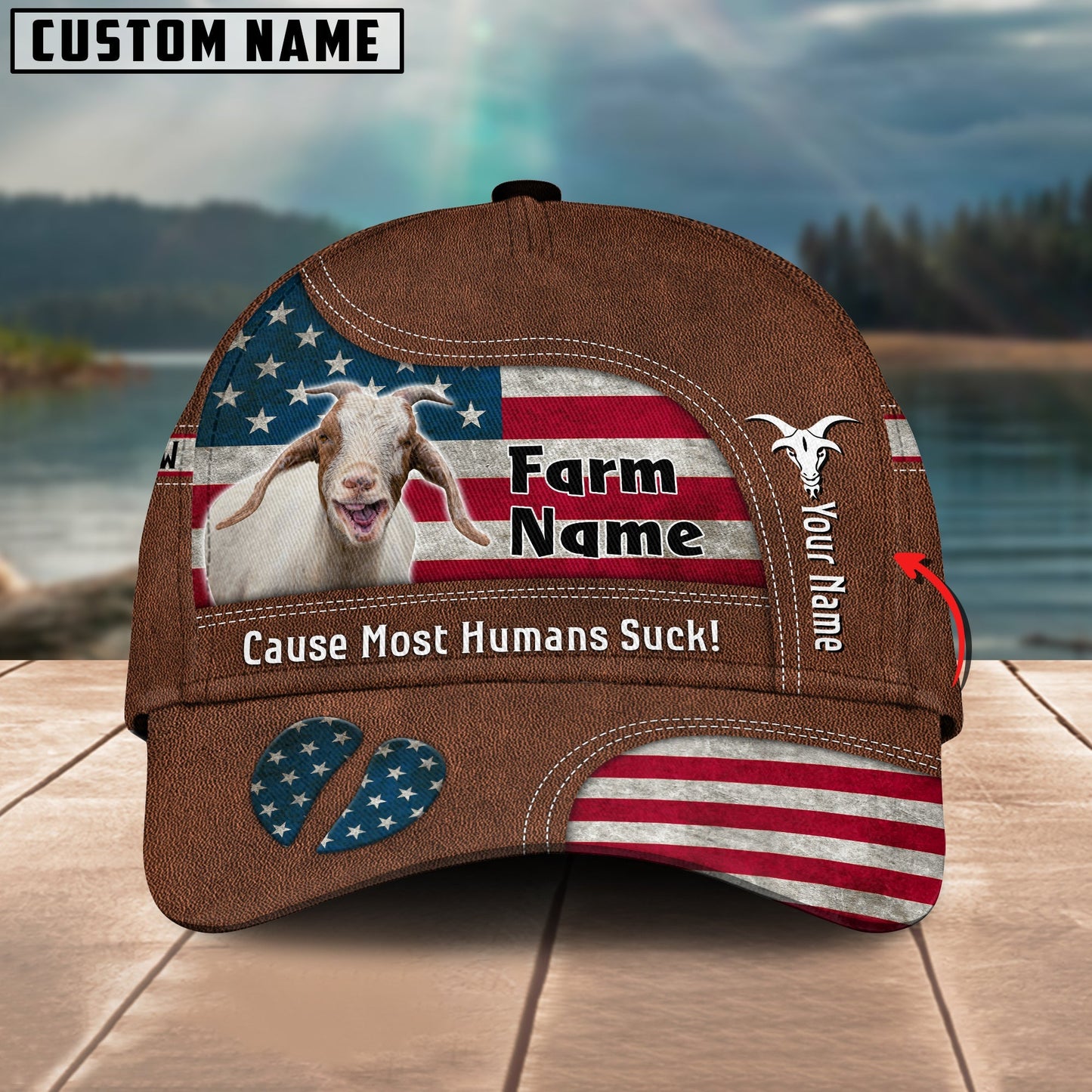 Novacare Goat US Flag Customized Name And Farm Name Cap