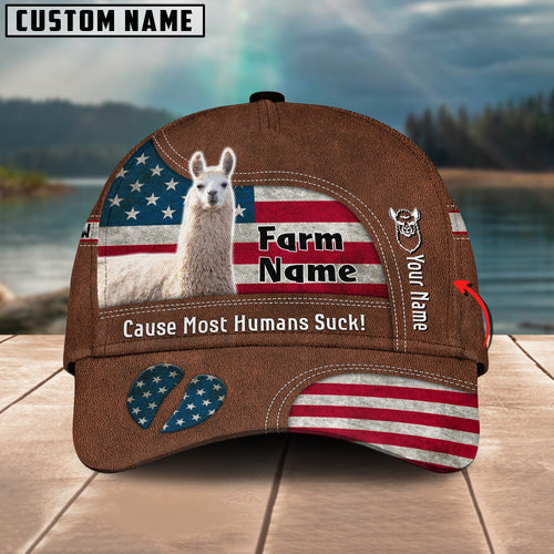 Novacare Llama US Flag Customized Name And Farm Name Cap