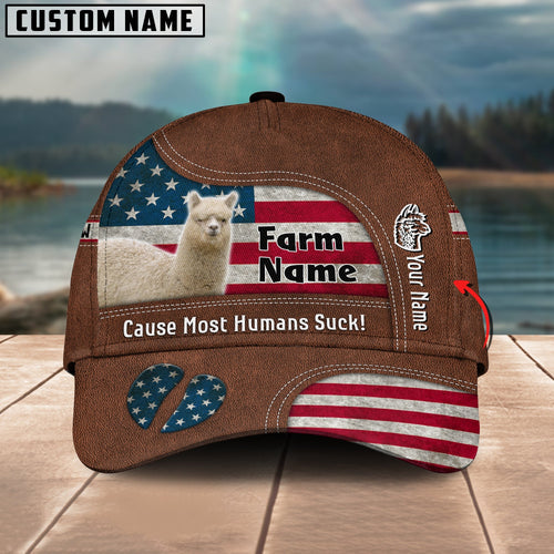Novacare Alpaca US Flag Customized Name And Farm Name Cap