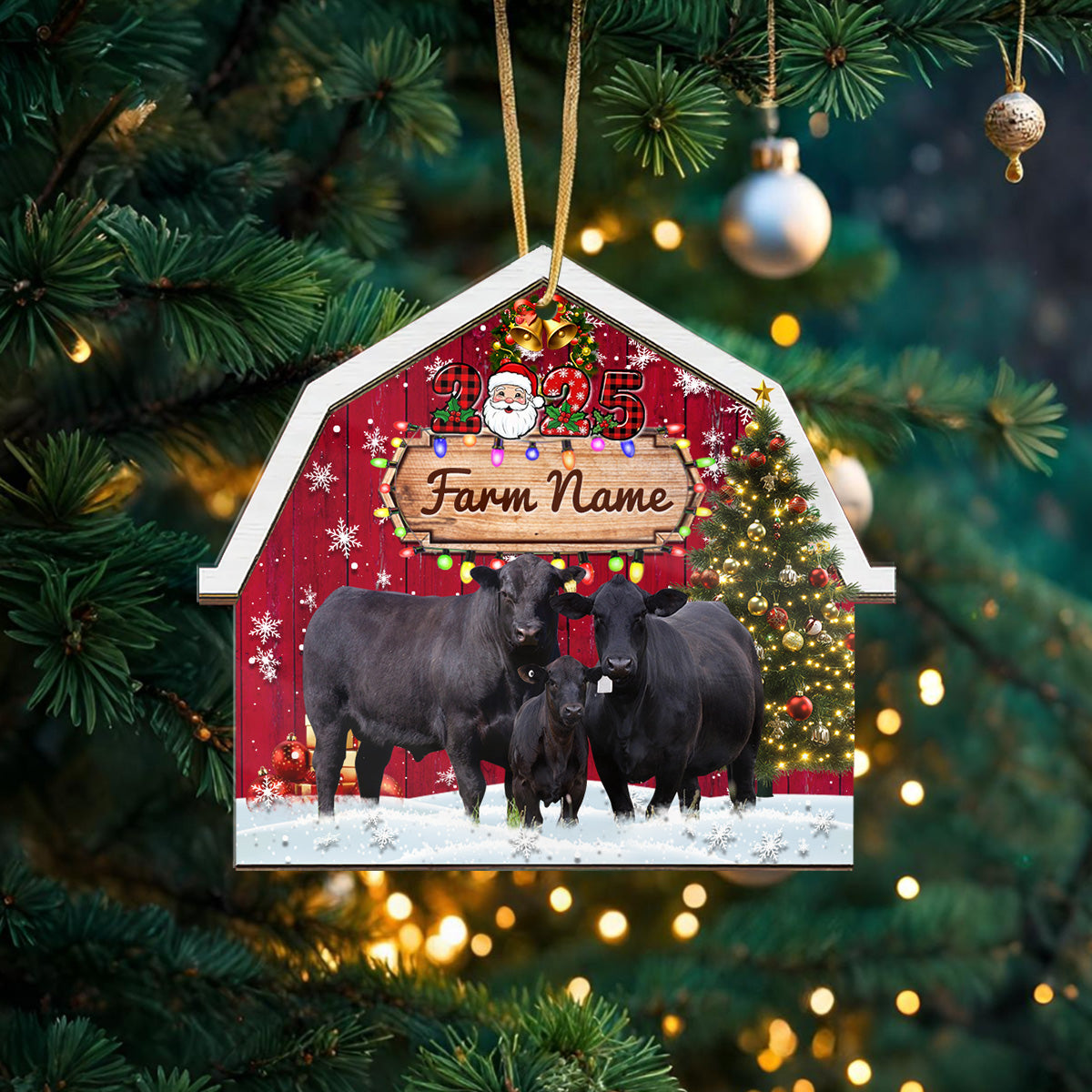 Novoracare Black Angus Cattle Lovers Christmas Gift Red Barn Custom Shape Acrylic Ornament 2025