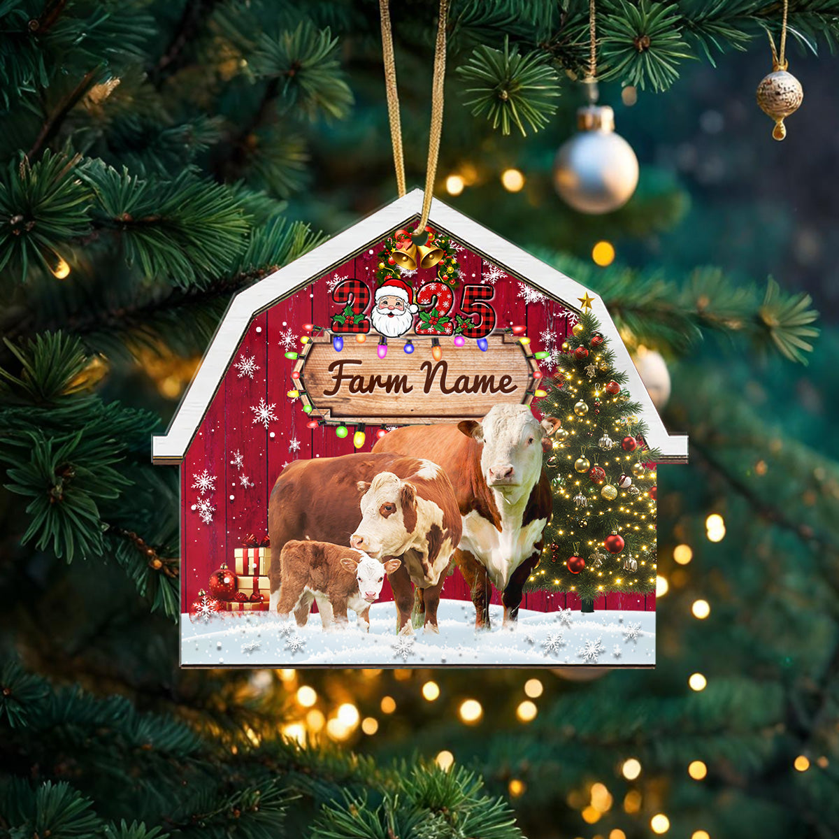Novoracare Hereford Cattle Lovers Christmas Gift Red Barn Custom Shape Acrylic Ornament 2025