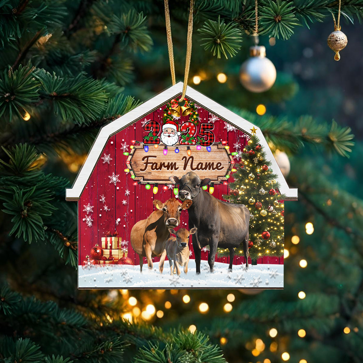 Novoracare Jersey Cattle Lovers Christmas Gift Red Barn Custom Shape Acrylic Ornament 2025
