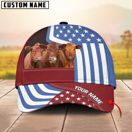 Novacare Custom Name Red Angus US Flag Proud 3D Classic Cap
