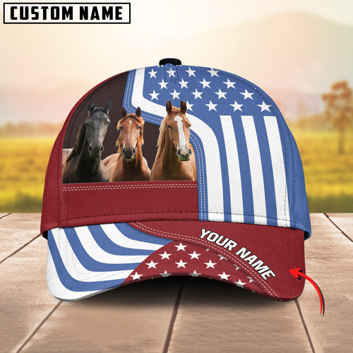 Novacare Custom Name Horse US Flag Proud 3D Classic Cap