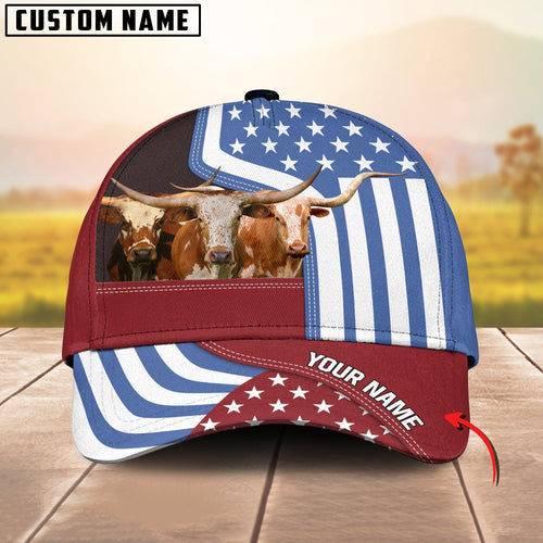 Novacare Custom Name Texas Longhorn US Flag Proud 3D Classic Cap