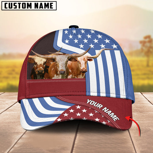 Novacare Custom Name Texas Longhorn US Flag Proud 3D Classic Cap