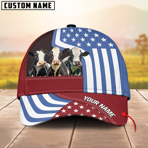 Novacare Custom Name Holstein US Flag Proud 3D Classic Cap
