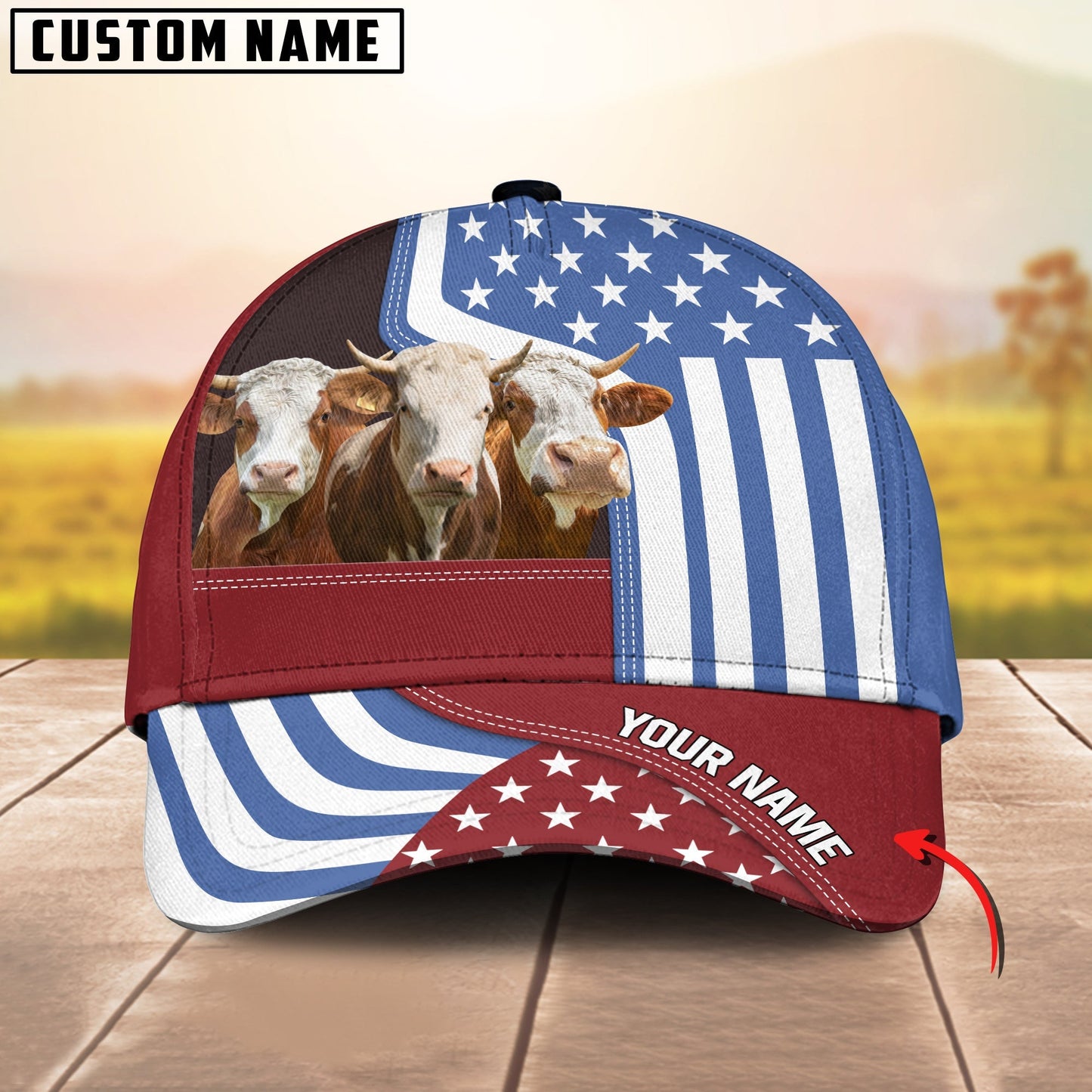 Novacare Custom Name Simmental US Flag Proud 3D Classic Cap
