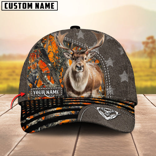 Novacare Caribou Hunting Customized Name US Flag 3D Classic Cap