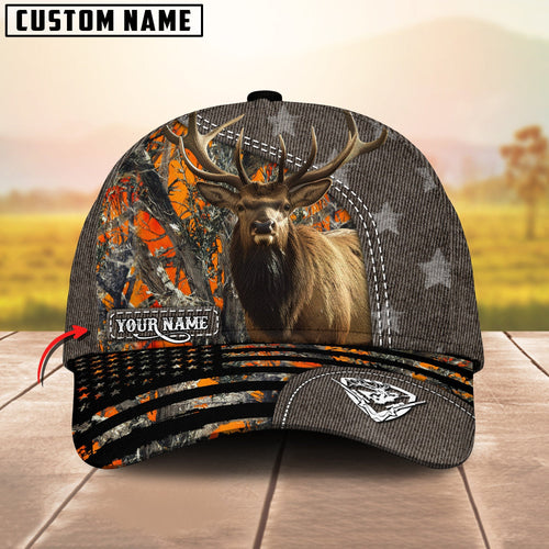 Novacare Elk Hunting Customized Name US Flag 3D Classic Cap