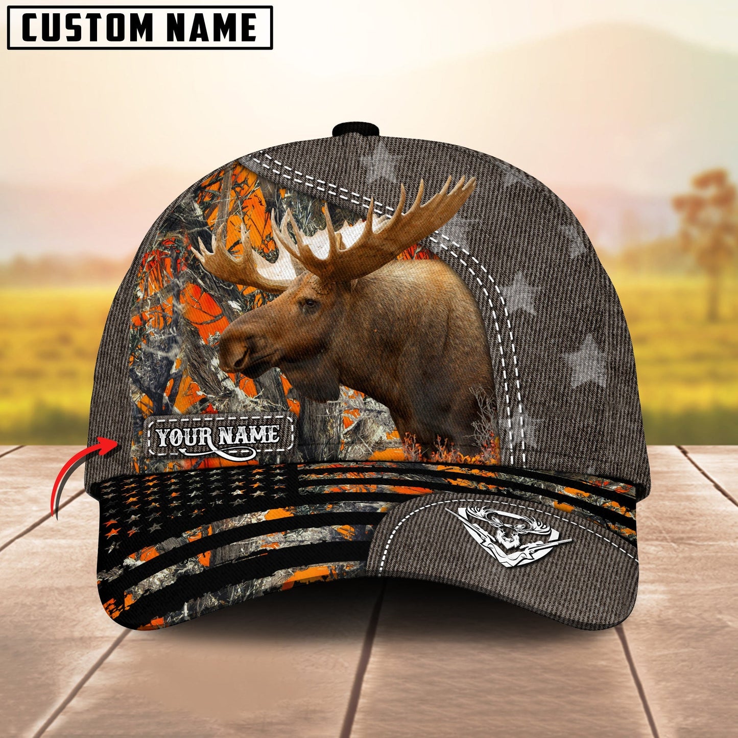 Novacare Moose Hunting Customized Name US Flag 3D Classic Cap