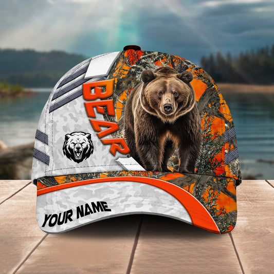 Novacare Bear Hunting Customized Name Orange Lava Pattern 3D Classic Cap